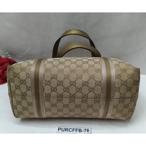 Gucci Brown Canvas GG Double Handles Tote Shoulder Bag - Vintage - Picture 7 of 16